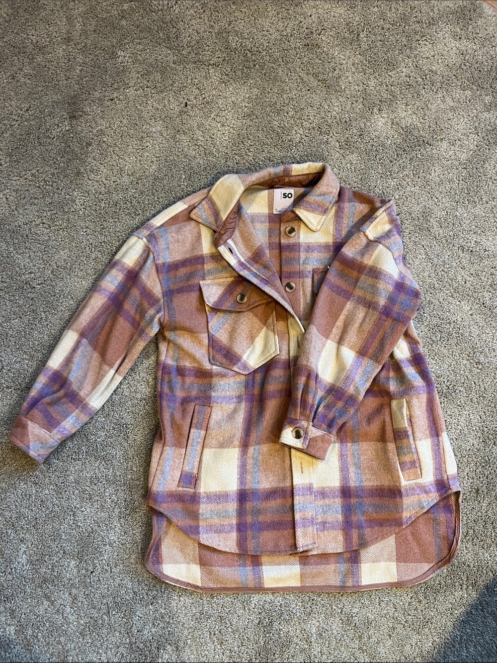SO Plaid Shacket in Mauve, Cream & Lavender